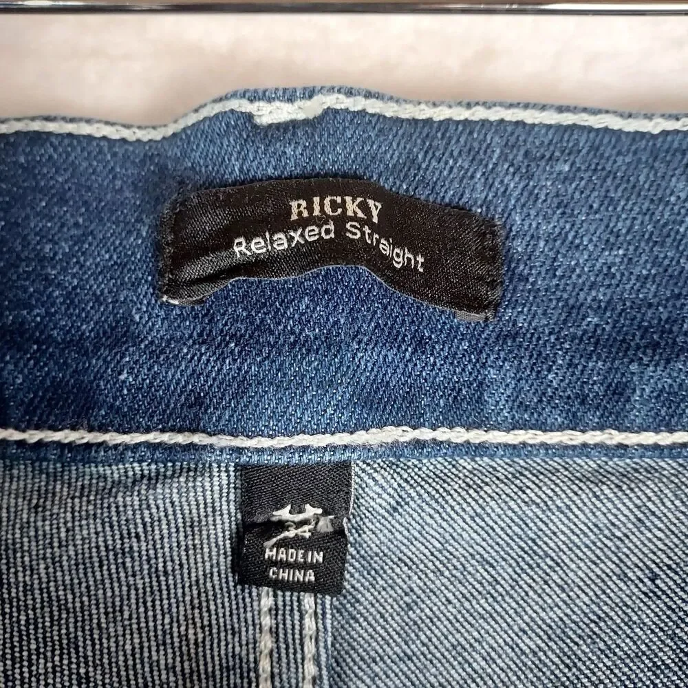 True Religion Ricky Relaxed Straight Jeans Medium Flake Blue Denim 34x34 NWT
